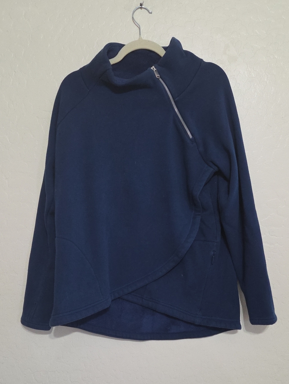 Asymmetrical Zip Funnel Neck Sweater - Deep Blue